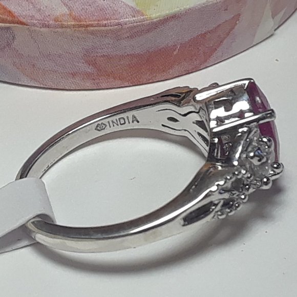 Estate 1.65cttw Natural Oval Ruby & Rd CZ Victorian Sterling Silver Ring #17764 - Picture 5 of 6